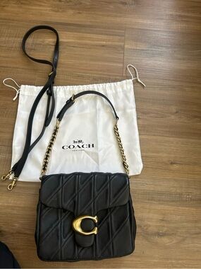 Coach Times Square Tabby Shoulder Bag Black Nappa Leather Gold Hardware Dust Bag
